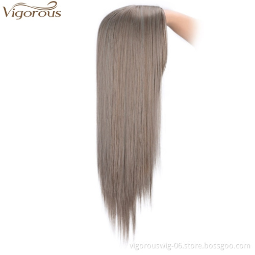 Vigorous Long Silky Straight Synthetic Wigs Middle Part Gray Color Wig For Black White Women Heat Resistant Fiber Cosplay Wigs